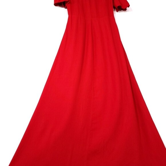 REFORMATION Melanie Belted Wrap Short Sleeve Plunging Midi Dress Cherry Red 2 - Picture 9 of 11